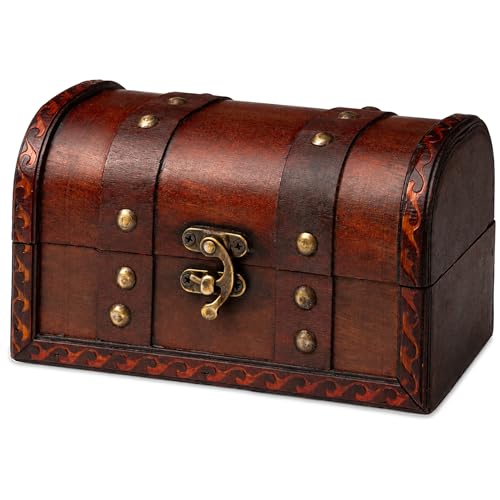 Mini Wooden Treasure Chest Small Pirate Box for Kids Prizes & Jewelry