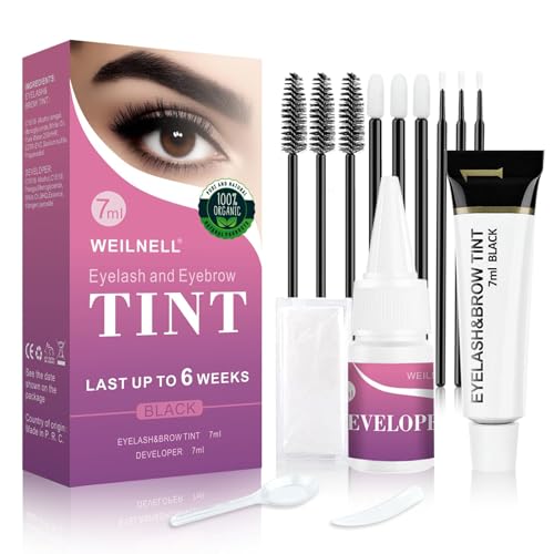 2-In-1 Brow & Lash Tint Kit, Black Eyelash & Eyebrow Dye Kit, Lasting for 6 Weeks, Salon Home Use DIY Hair Dyeing for Full Brows & Volume Lashes 7ml