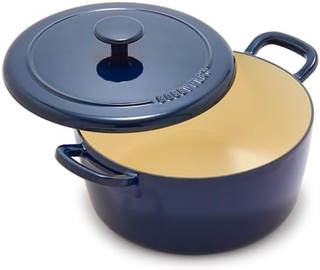 GreenPan x Bobby Flay 5.5QT Enameled Cast Iron Round Dutch Oven with Lid, Dual Handles, Oven Safe to 500F & Induction Suitable, Self Basting Lid, Ultra-Durable, Sear, Braising, Bread, Stews, Cobalt - Thumbnail 3