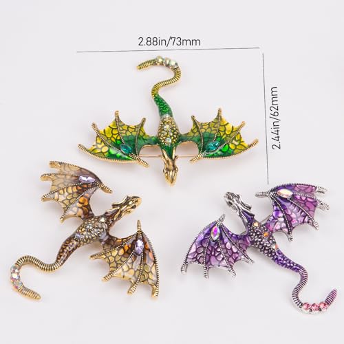 Image of ZORZA Vintage Enamel Dragon Brooch Pin Rhinestone Pterosaur Flying Dragon Brooch Cartoon Style Animal Brooch Personalized Wings Dragon Badge for Hats Collars and Bags