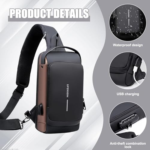 Carbon Fiber Streamline Anti-Theft Sling Bag with USB Charging Port, Waterproof Crossbody Backpack for Travel, Gym (Black)4