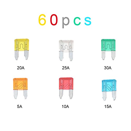 Yorten 60pcs Mini Blade Fusíveis Kit de fusíveis para caminhões automotivos 5A 10A 15A 20A 25A 30A