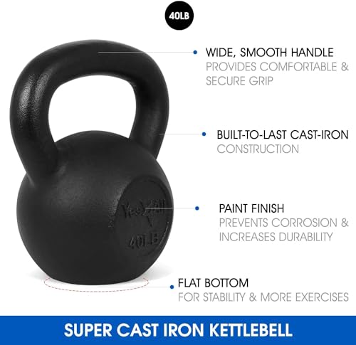 Yes4All Solid Cast Iron Kettlebell Weights Set – Great for Full Body Workout and Strength Training, K - Black 40lb by Yes4All - Used condition - US$65.98