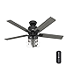 Hunter Fan 52 inch Casual Matte Black Indoor Ceiling Fan with LED Light Kit and Remote Control (Renewed)