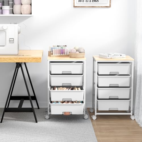 Miniatura 9 de Sykiariol Carro Con Ruedas De 4 Cajones, Carrito De Almacenamiento Multiusos Con Ruedas Con Tablero De Madera, Carrito Con Ruedas Para Cocina, Salón, Dormitorio, Fácil Movimiento, Gran Capacidad, 4