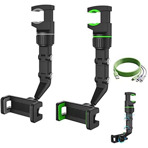 cdbz New 360° Rearview Mirror Phone Holder,Car Rearview Mirror Mount Phone and GPS Holder,Universal 360 Degrees Rotating Car Phone Holder,Cell Phone Automobile Cradles,3 Pack (Green + Gray + Cable) Cover