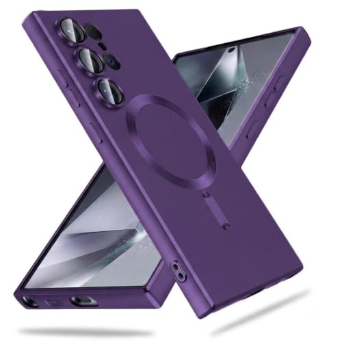 Image of DIZORO Samsung S25 Ultra Case, Compatible with Mag Safe, Matte Luxury Metallic Luster Flexible TPU Wireless Charging Shockproof Case with Camera Protector (Deep Purple)
