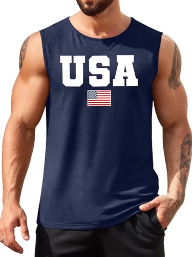 PICKID American Flag Tank Top Men 4th of July Shirts USA Print Patriotic Sleeveless Muscle Tee Tops