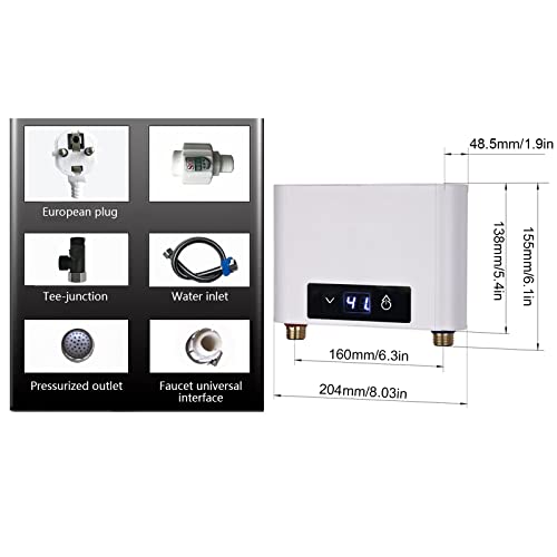 Elektronischer Durchlauferhitze Dusche, 220V elektrische Warmwasserbereiter Temperaturwahl 30-52 °C mit Bad Dusche Kit, für Handwaschbecken, Küche, Bad, Waschbecken (3500W ohne Duschset, Weiß)