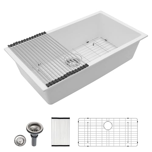 Dcolora 33 In. White Undermount Granite Composite...
