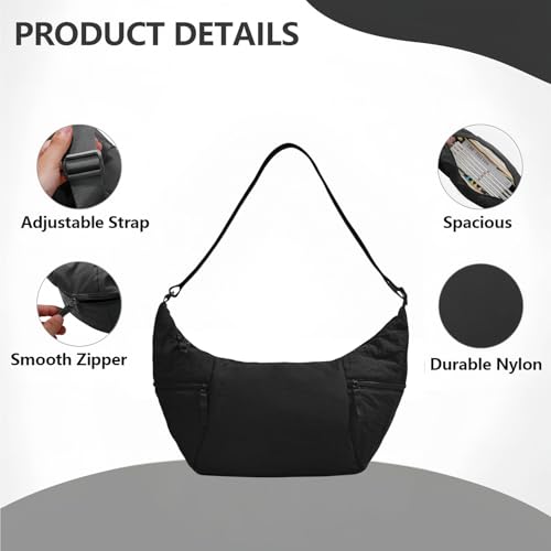 Lightweight Nylon Crossbody Bag for Women Large Crescent Crossbody Bag with Adjustable Strap Slouchy Hobo for Everyday Carry4