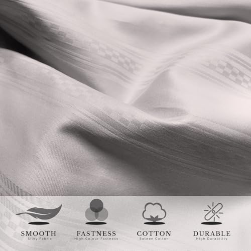 Image of Sassoon Artemis Italian Jacquard Weave Sateen Cotton Bedsheet - 400 TC, Cotton, Stripe Design, King Size (108 x 108 inches), Color: Birch Grey, Soft, Breathable, - 1 Bedsheet + 2 Pillow Covers