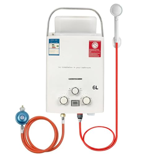 Calentador de Agua Portátil a Gas Propano 6L, Calentador de Camping a Gas de 12KW, Propano o Butano, Calentador de Ducha de Camping 6l/min, Para Ducha Instantánea Exterior, Para Invierno y Verano