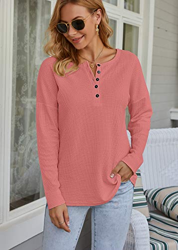 Image of MOLERANI Womens Long Sleeve Waffle Knit Henley Shirts Tunic Tops