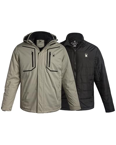 Spyder Herren-Skijacke – 3-in-1-System, wasserdichte Winterjacken für Herren – Herren-Snowboardjacke mit abnehmbarer Kapuze, Stein, L