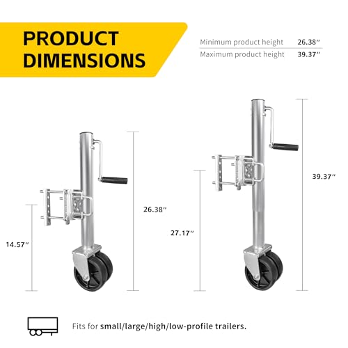 Image of MaxxHaul 70149 Trailer Jack with 11-1 /2 inch Lift, Swing-Back Design, Side Wind Handle & Dual 6 inch Wheels - 1500 lbs Capacity, Bolt-On for Utility & Boat Trailers