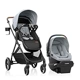 Evenflo Shyft Intuiti+ Travel System Featuring Revolve180 LiteMax NXT Preemie and Infant Car Seat with SensorySoothe and Green & Gentle (Quartz)
