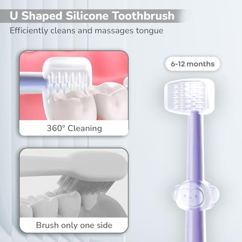Image of R for Rabbit Tiny Smiles Pixie 3-in-1 Baby Toothbrush Set BPA-Free Silicone | Gum Massager, U-Shape & Toddler Brush with Travel Case (3Pcs) | Ultra Soft Teeth Cleaner for 0-18 M Babies (Purple)