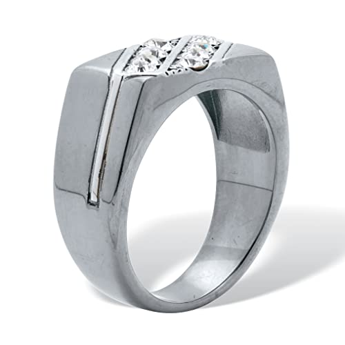 PalmBeach Men's Stainless Steel Round Crystal Ring Sizes 8-13 Size 10