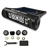 BORDEAG TPMS Reifendruckkontrollsystem, Solarbetriebener Reifendruck Kontrollsystem, Reifendrucküberwachung mit 4 Digitale Reifendrucksensor und LCD-Anzeige, Solar & USB Aufladbar für Van RV LKW SUV