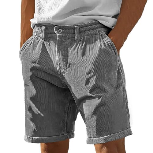 Image of Cambkatl Straight Leg Corduroy Shorts for Men Summer Versatile Outdoor Casual Stretch Lounge Shorts with Pockets