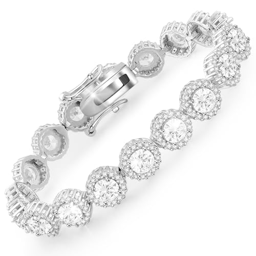 RINEY&KY Moissanite Tennis Bracelet - 5MM Moissanite Bracelets Men, Lab Diamond Bracelet for Women, 18k White Gold Tennis Bracelet, Sterling Silver Tennis Bracelet Bling Luxury Bracelet Jewelry Gift 12.72-15.26carats