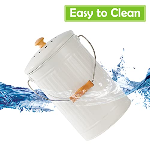 Treahome Compost Bin, 1.7 Gallon Kitchen Compost Bin, Indoor Countertop Compost Bin, White Countertop Compost Bin With Lid, 100% Rust Proof Compost Bucket With Non-Smell Charcoal Filters (White) #TOP5