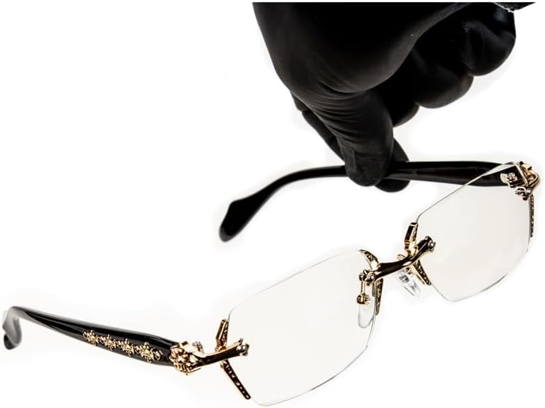 Street Knitted Retro Gothic Cross Style Vintage Designer Edge Cut Rimless Clear Lens Gold Frame Eyewear Unisex Square Frameless Men’s Women Clear Tint Rectangular Hip Hop Luxury Eye Glasses