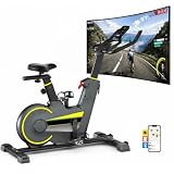 Hirvesty Cyclette da Casa con App，Cyclette da Casa Ultra Silenziosa，Ciclette Resistenza Regolabile，Display LCD e Sensori di Frequenza Cardiaca，Capacità 160 kg