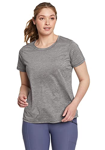 Eddie Bauer Camiseta para mujer Resolution Guide con cuello redondo, camiseta deportiva de poliéster antiolor, ajuste cómodo., Humo oscuro., L