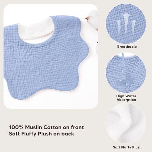 Image of Bearmoss Muslin Baby Bibs for Drooling & Teething Cotton Drool Bib 6 Pack | Soft Absorbent Adjustable Bibs for Unisex Boys and Girls,Easy to Clean for Infant,Toddler, Newborn,Wider design,0-36 Months
