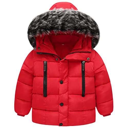 Baby Girl Boy Winter Coats, Thicken Fur Collar Hoodie Down Jacket Windproof Snowsuit Clothing Red 80