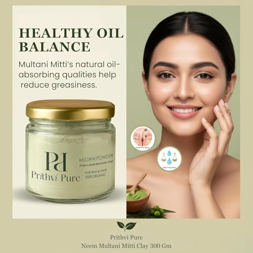 Image of Neem Multani Mitti Clay 300 Gm | 100% Organic Double Filtered Herbal Face Pack for Bright Skin Glow Oil Control Tan Removal | Natural Skincare