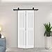20 in. x 80 in. 2 Panel Shaker Hollow Core White Composite Bi-Fold Door with Sliding Barn Door Hardware Kit