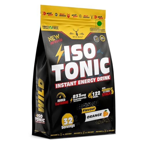 Image of Wild Buck Isotonic Instant Energy Drink Formula, Extended Workout Electrolyte Energy Drink with Anabolic Stack 2:1:1 BCAA, Dextrose Monohydrate and L-Glutamine | 833mg Electrolytes [32 Servings, Orange Flavor]