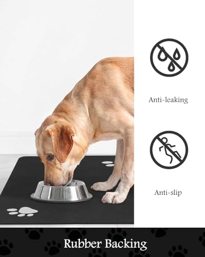 Image of Pet Feeding Mat-Absorbent Dog Mat for Food and Water Bowl-No Stains Quick Dry Water Dispenser Mat-Dog Accessories Pet Supplies-Bowl for Messy Drinkers（Black,17 inchx28 inch
