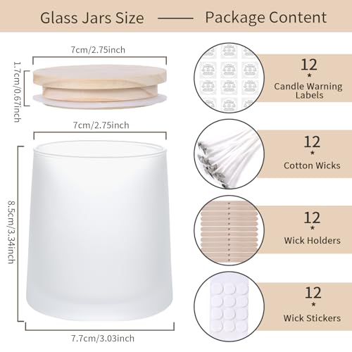 DARJEN 12 Pack Frosted White Candle Jars for Making Candles- 9 OZ Empty Glass Candle Making Jars with Making Kits, Candle Making Supplies Candle Containers for Home DIY & GIFS by DARJEN - Used condition - Image 2