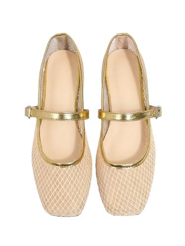 Milumia Leopard Mesh Ballet Flats for WomenComfortable Dressy Square Closed Toe Maryjane Flat Ballerina Casual Work Shoes Gold 8