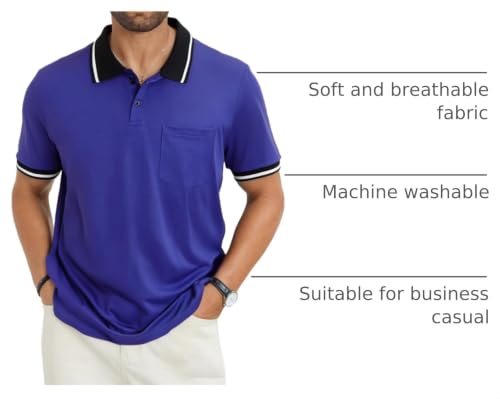 LuxMania Men's Casual Short Sleeve Polo Shirts Classic Button Summer Collared Golf Top T-Shirt with Pocket Royal Blue XXL — view 4