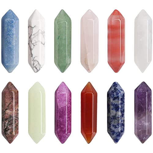 LoQuick 12Pcs Healing Crystal Set, Columna Hexagonal Cristal Bicúspide, Reiki Bullet Gemstone, Amatista Natural, Ornamento Espiritual, Regalo Ideal para Meditación