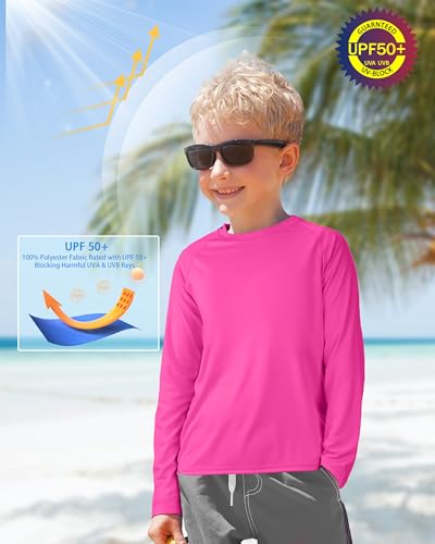 Image of Boys UPF 50+ Rash Guard Swim Shirt, Kids Youth Long Sleeve Sun Protection UV Rashguard Shirts for Water Surfing Beach
