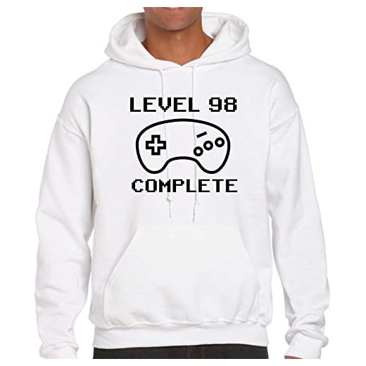 Level 98 - Sudadera completa con capucha para 98 cumpleaños, regalo, juego retro Blanco blanco S