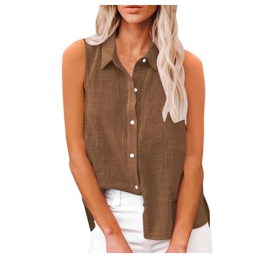 Solde Chemise Lin Femme été Haut Chic et ÉLéGant Coton Lin T-Shirt sans Manches Col en V Chemisiers et Blouses Tunique Tops avec Boutons DéContractéS Ample Couleur Unie Blouse Vetement Pas Cher
