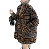 [Teddy] コート レディース アウター 中厚手 オーバーサイズ ゆったり 秋冬 防寒 グレンチェック柄 tops1353 (ブラウン, L)