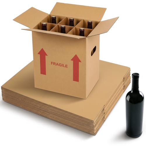 Image of Tatuo 20 Pack Wine Box for Moving, 6 Bottle, with Divider, 13 x 11 x 8 in | Liquor Shipping Packing Box Bulk, Corrugated Cardboard, Reinforced Bottom, Break Resistant, Heavy Duty, Cellar Storage