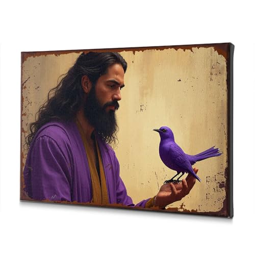 Toile pour salle de bain au motif homme en robe et oiseau violet vif 40x60
