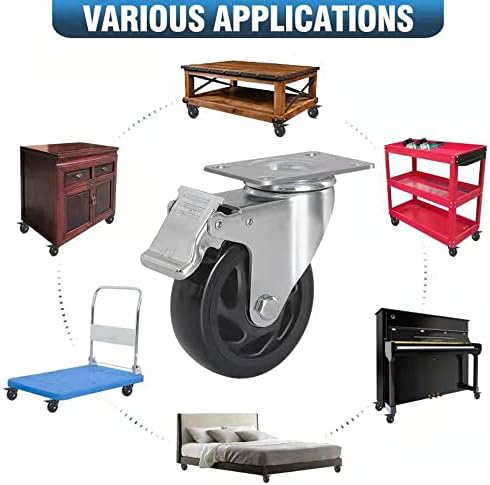 RRIUTO Castor Wheels Heavy Duty 100mm Swivel Wheel 700KG Casters with Screws, Caster Wheels set of 4 with Brake, Heavy Duty rolley Wheels for Furniture