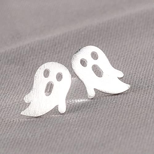 Tiny Ghost Stud Earrings S925 Sterling Silver for Little Girls Women Minimalist Small Cartilage Earring Studs Hypoallergenic Cute Jewelry Christmas Halloween Gifts BFF