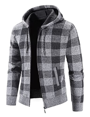 Image of Kinkia Men's Zip Up Hoodies Casual Long Sleeve Full Zipper Sherpa Fleece Lined Knit Cardigan Sweater Jacket with Pockets