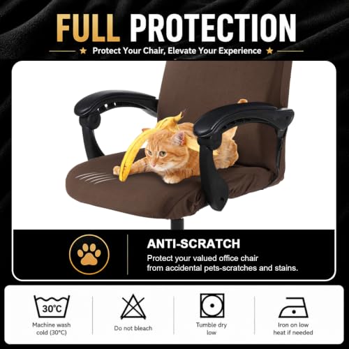 Image of Stretch Computer Office Chair Cover with Durable Zipper - Universal Washable Removable Spandex Rotating Boss Chair Slipcovers - Anti-dust Soft Desk Chair Seat Protector for Dogs, Cats, Pets